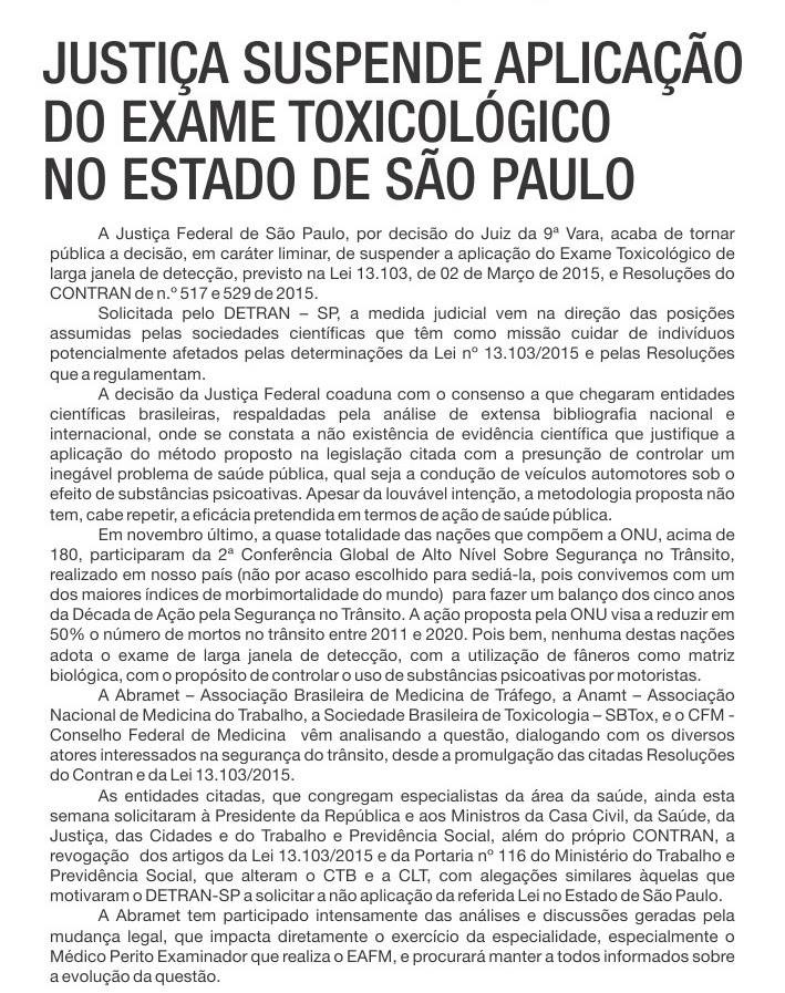 Em São Paulo: exame toxicológico para motoristas profissionais suspenso exame toxicologico