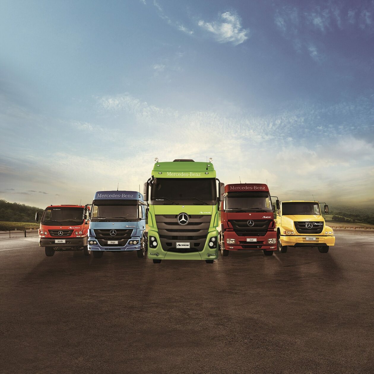 Atualmente a empresa produz e comercializa no Brasil cinco famílias de caminhões: Accelo, Atego, Axor, Actros e Atron