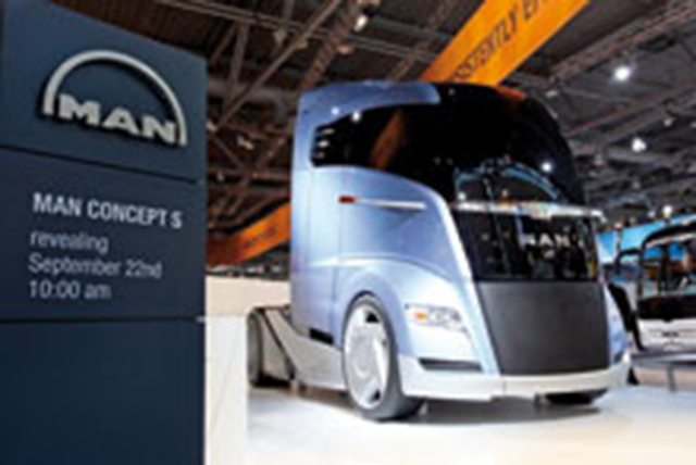 O Concept S, da MAN, propõe redução de consumo de combustível e de emissões devido à menor resistência à rodagem